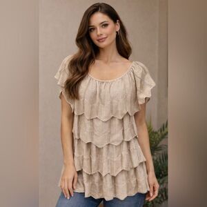 WHBM Gold Metallic Tiered Top